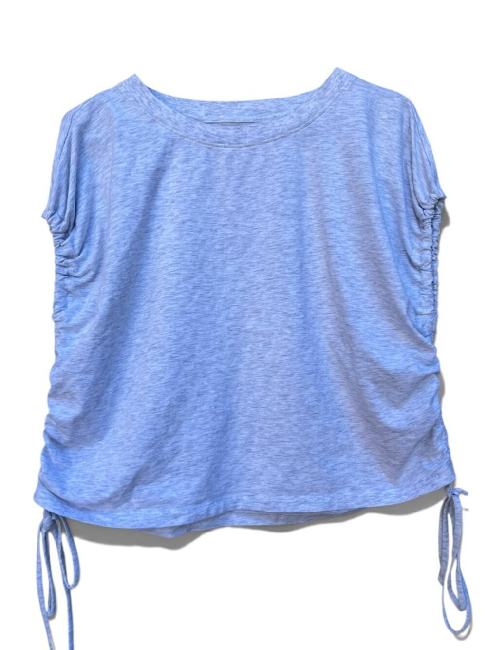 Zella Heather Gray Ruched Side Drawstring Top Medium Short Sleeve